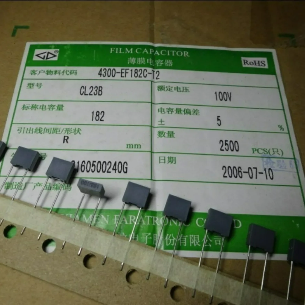 

20PCS CL23B 0.0018uf/100v 1.8nf 1n8 1800pf 182 Brand new 5mm film capacitor
