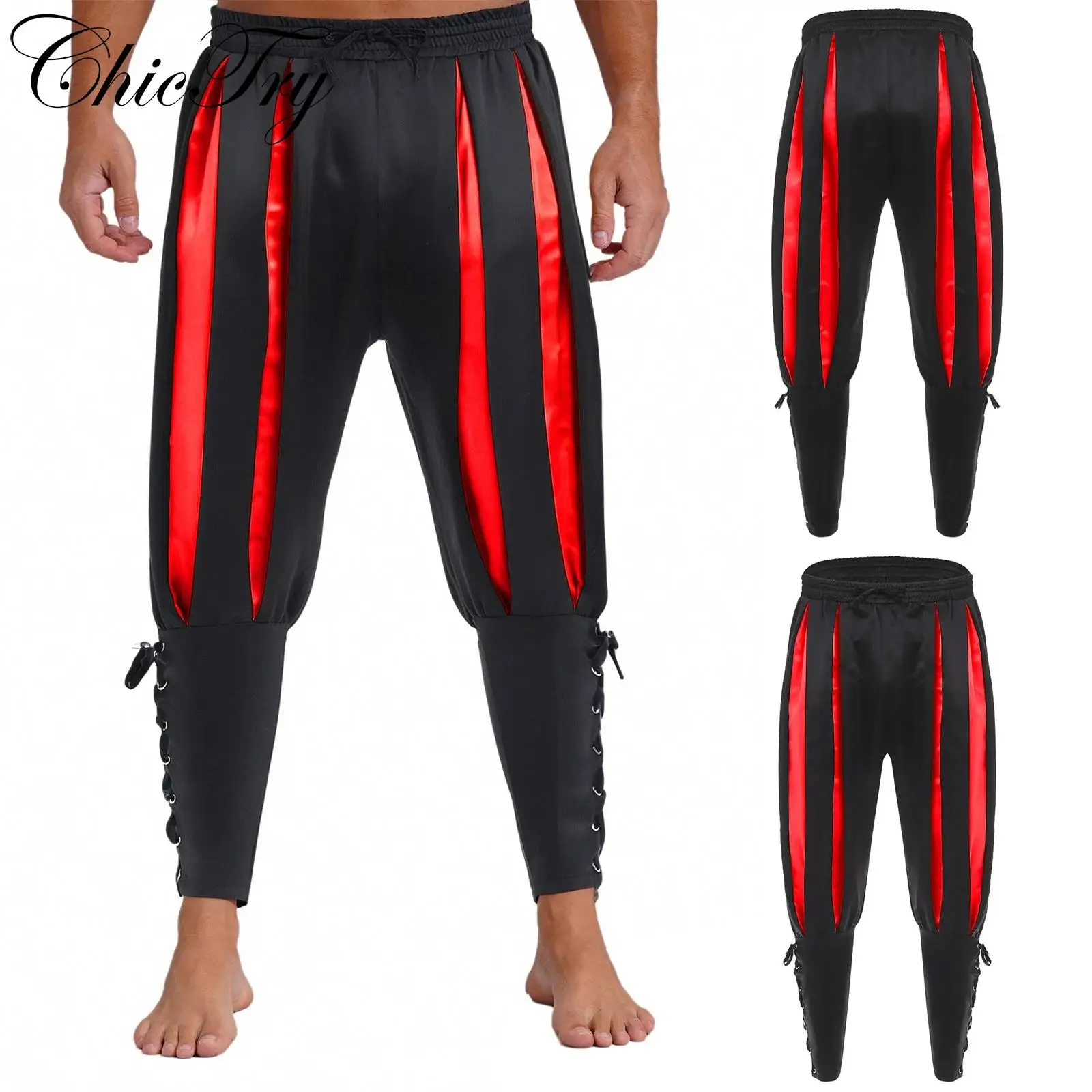 

Men's Ankle Banded Pants Medieval Viking Navigator Pirate Costume Renaissance Gothic Halloween Cosplay Party Trousers Dress Up