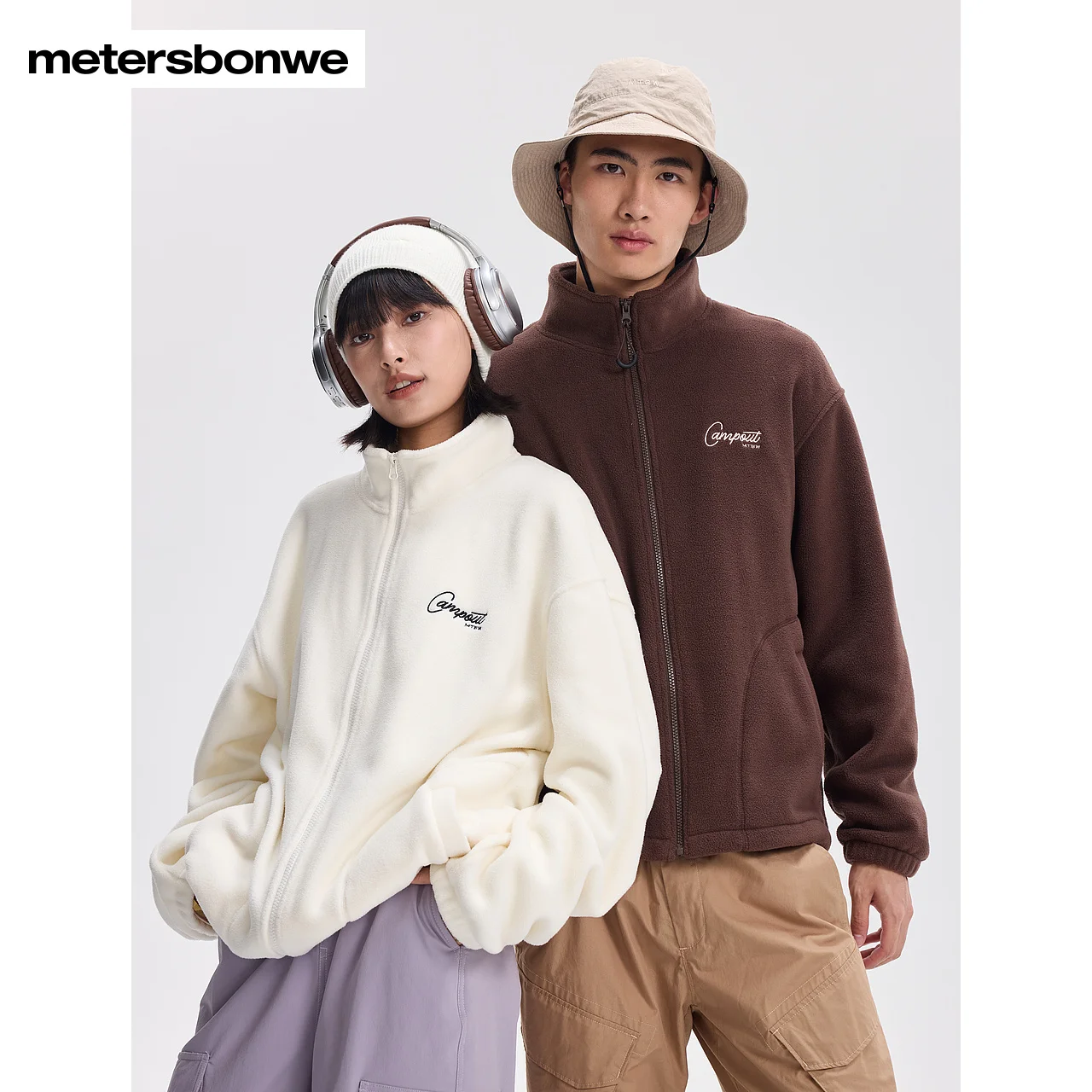 

Metersbonwe-Men Women's Stand-Up Collar Coat Artificial Lamb Down Fab Knit Comfort Jacket Outdoor Simple High Quality Warm Wear