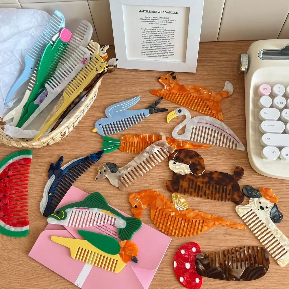 Hair Care Tulip Acetate Comb Animal Cartoon Makeup Comb Swan Dog Vegetable Hairdressing Combs Dormitory