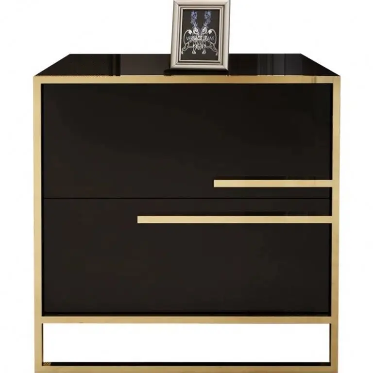 Modern minimalist black white light paint stainless steel gold-plated bedroom storage bedside table