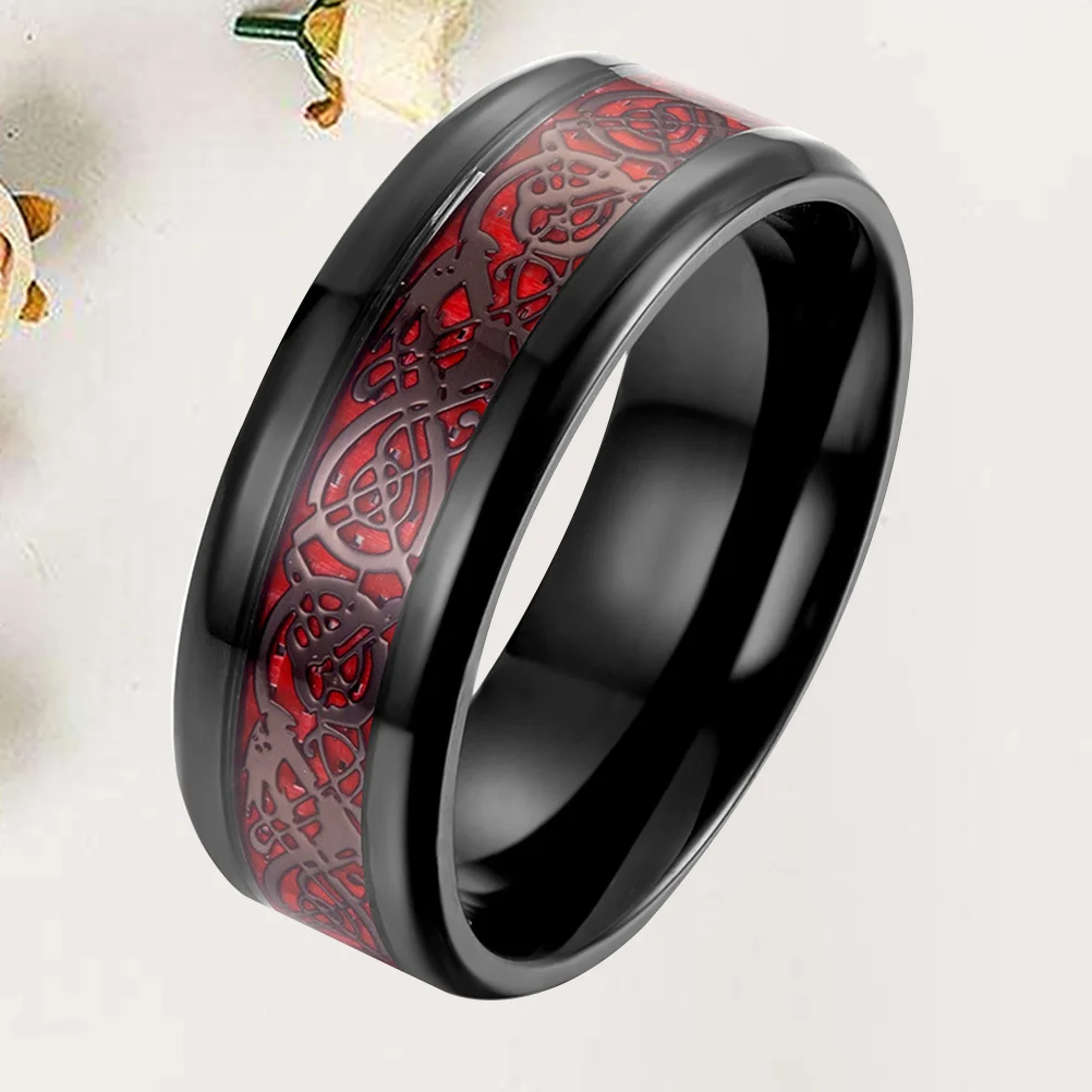 

1Pcs Titanium Steel Ring Size 11 Black Red Durable Mirror Polishing Carbon Fiber Nibelon Fashion Men Cool Ring