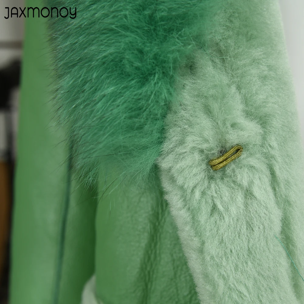 Jaxmonoy zimowy płaszcz w stylu Shearling dla kobiet 100% kurtka z wełny ze strzyży panie Lambfur Double Face kurtki moda ciepłe kurtki nowy