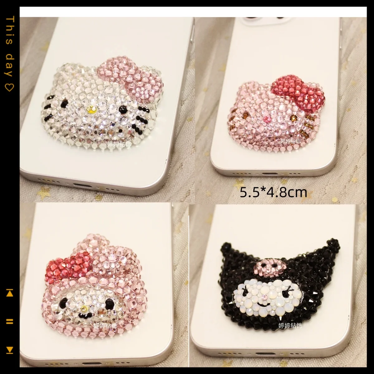Kawaii hello kitty rhinestone phone case diy patch crystal animation peripheral sanrio three-dimensional Melody handmade diamond