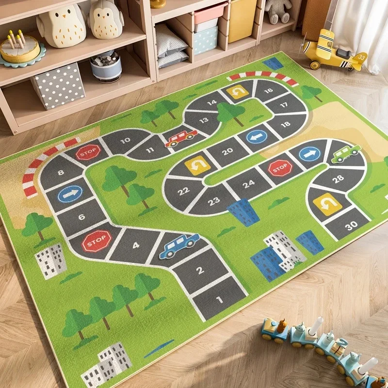 Cartoon Car Traffic Carpet Children's Room Climbing Mat Home Non-Slip and Dirt Resistant Living Room Mat Home Decoration