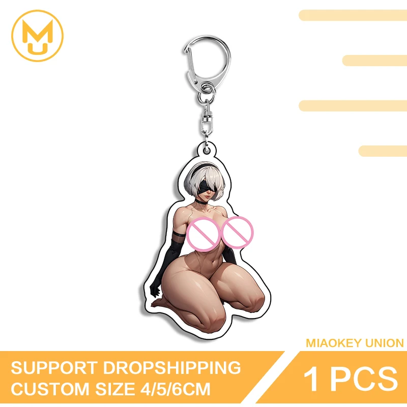 مغرية Nier 2B الركوع يجلس مقاوم للماء جودة عالية مزدوجة الوجهين سلسلة مفاتيح أكريليك مجموعة ديكور حقيبة الظهر الرائعة