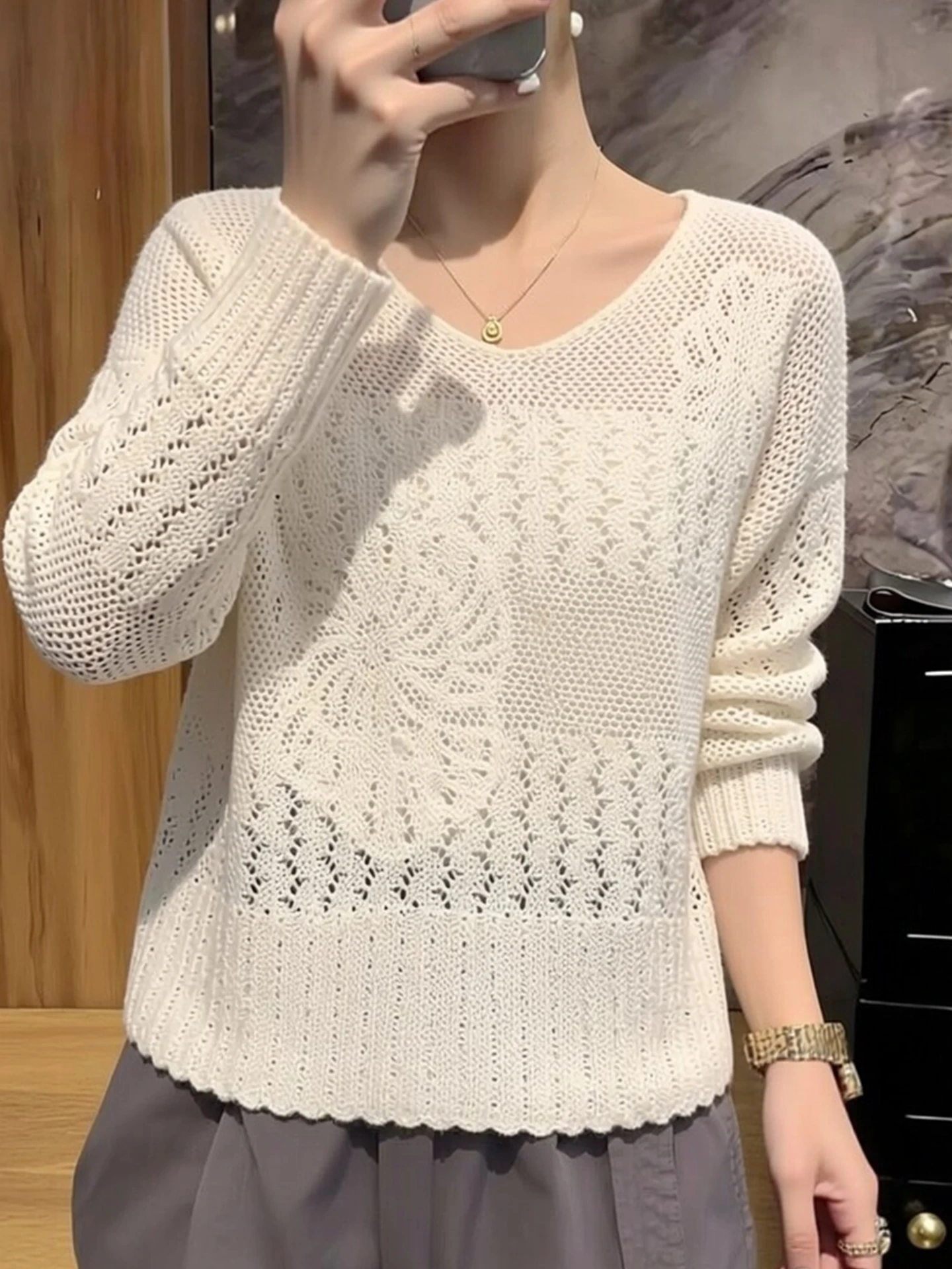 

Ele Lazy Long Sve Knitted Sweater Simple Sle V-Ne Pullover Spring Versatile Basic irt Korean Sle Straight Cut