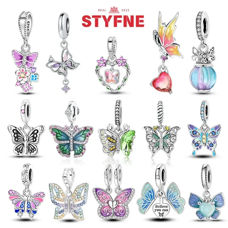 

Sterling Silver S925 Butterfly Series Charms Rainbow Crystal Beads Fit Pandora Origina Bracelet for Women DIY Fine Jewelry Gifts