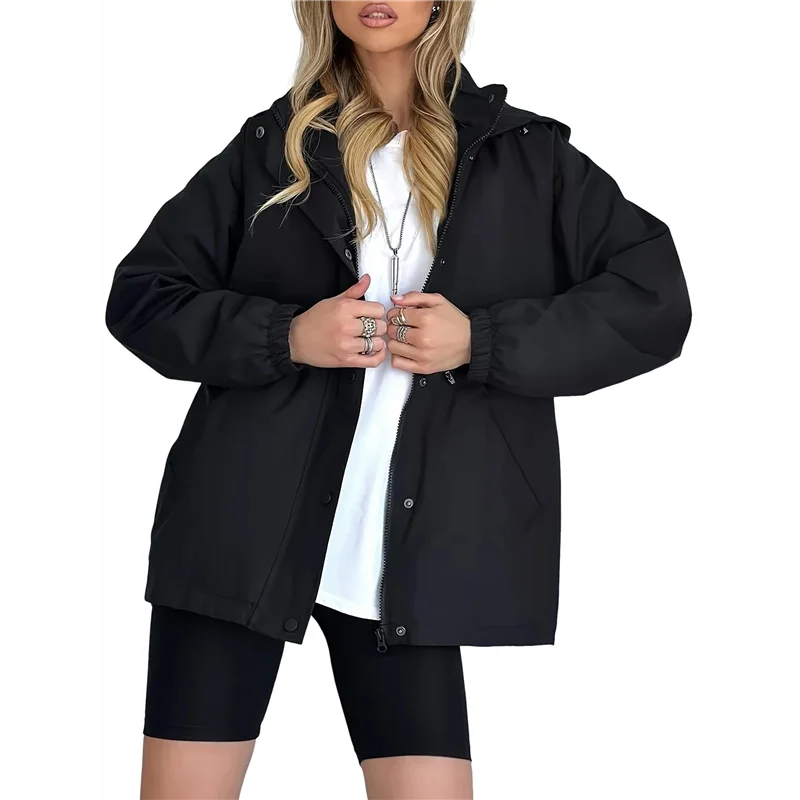

VEHO-Women Waterproof Long Hooded Zip-Up Long Sleeves Rain Jacket Trench Coats Windbreaker Travel Jacket