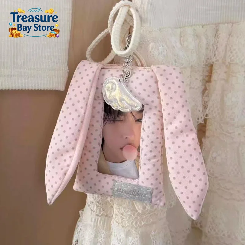 Y2K Polka Dot Rabbit Ears Card Holder 3-inch Kpop Photocard Holder Gift Korean Style Bag Pendant