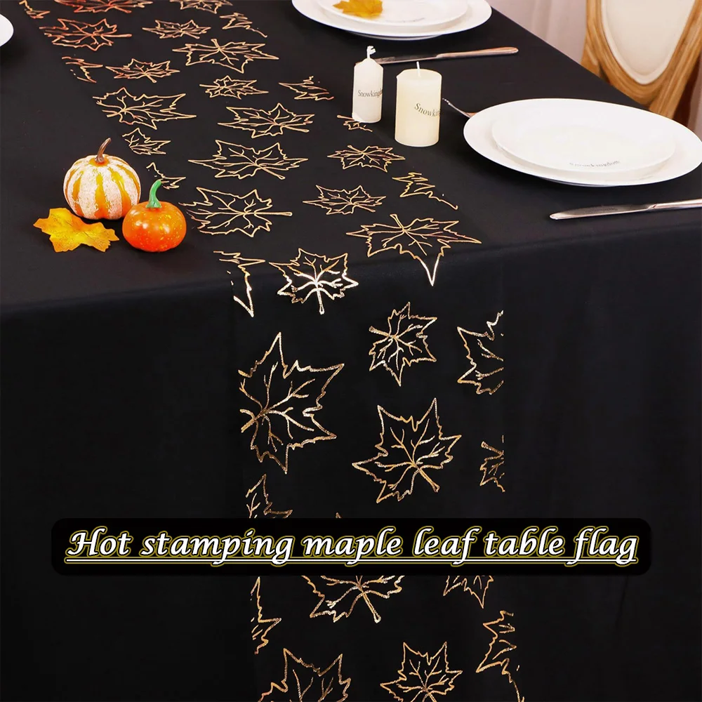 

Autumn Gold Foil Maple Leaf Table Runner – Thanksgiving Table Cloth Cutout Leaf Design Table Decor
