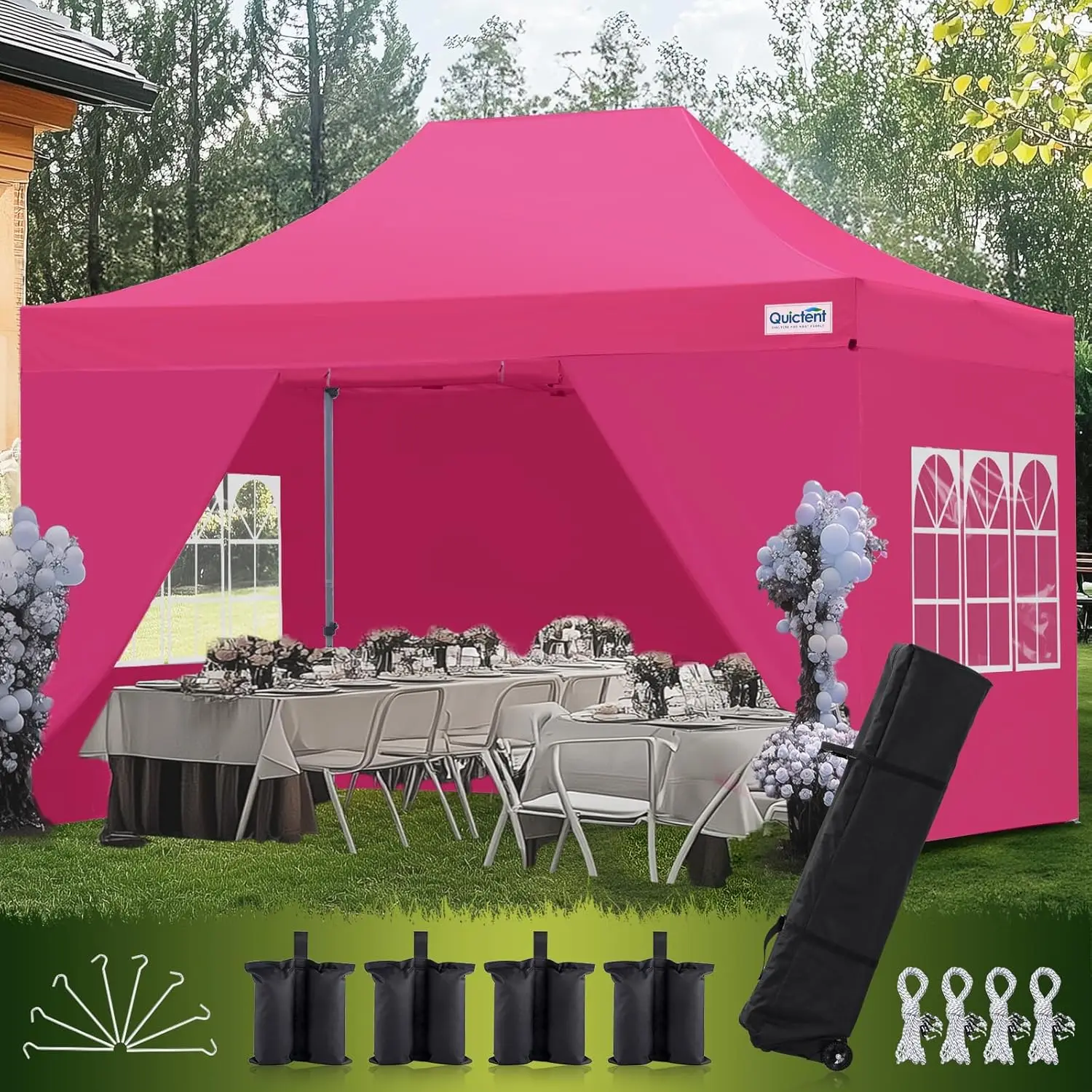 10x15 Heavy Duty Pop Up Canopy Tent with Sidewalls, Hexagonal Legs- Commercial Instant Shelter, 800D Waterproof Oxford Fabric
