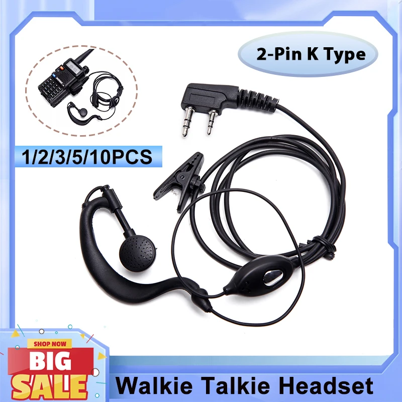 Walkie Talkie Headset Retevis RA685 PTT Earpiece 2-Pin K Port Earphone For RT86 Baofeng UV-25 UV-21 Quansheng UVK6 Two Way Radio