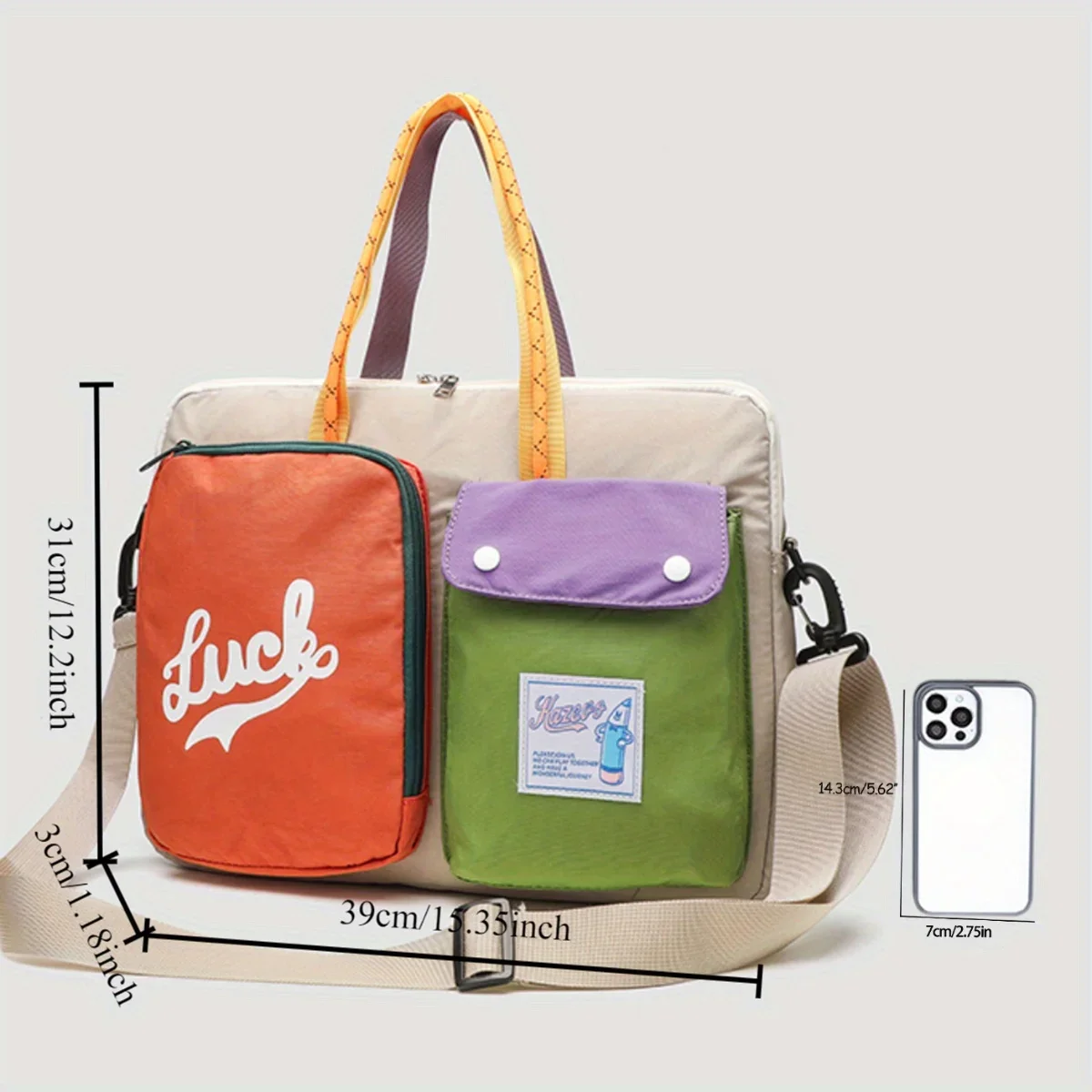 Women's Color Block Cartoon Pattern Laptop Bag Portable Shoulder Handbag University Style Daily Commuting Computer Tote