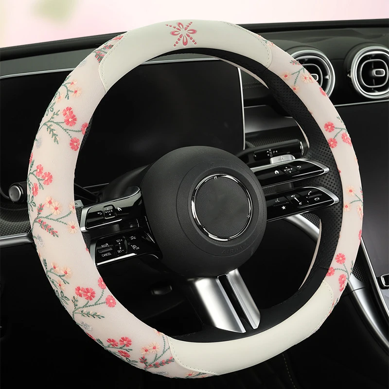 Advanced Embroidered Car Steering Wheel Cover Ultra-thin Breathable Non-slip D-shaped Decorative New Lace General Handle Cover