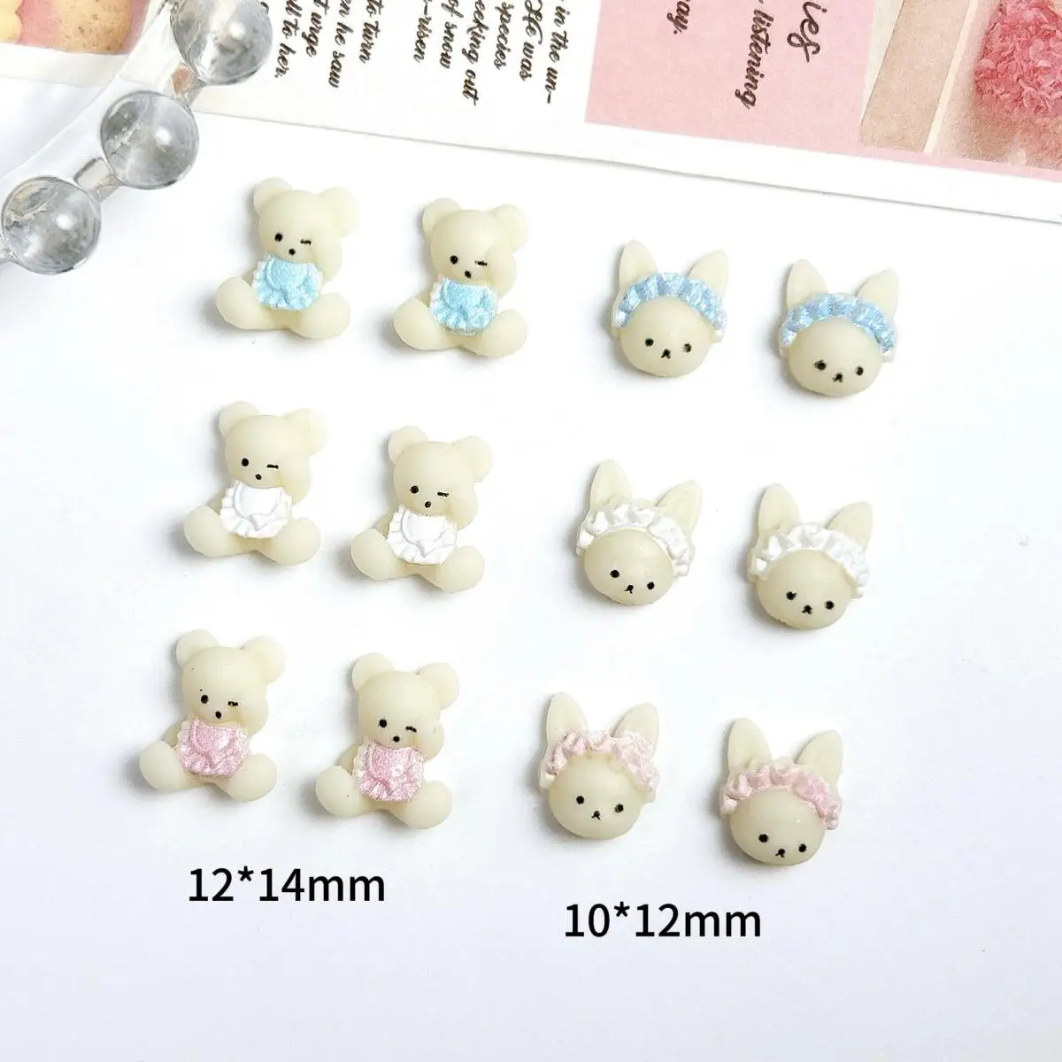 20PCS New Creative Apron Bear Resin Nail Charms Cartoon Cute Milk Yellow Rabbit Head Nail Art Decorations  DIY Hair Clip Nails