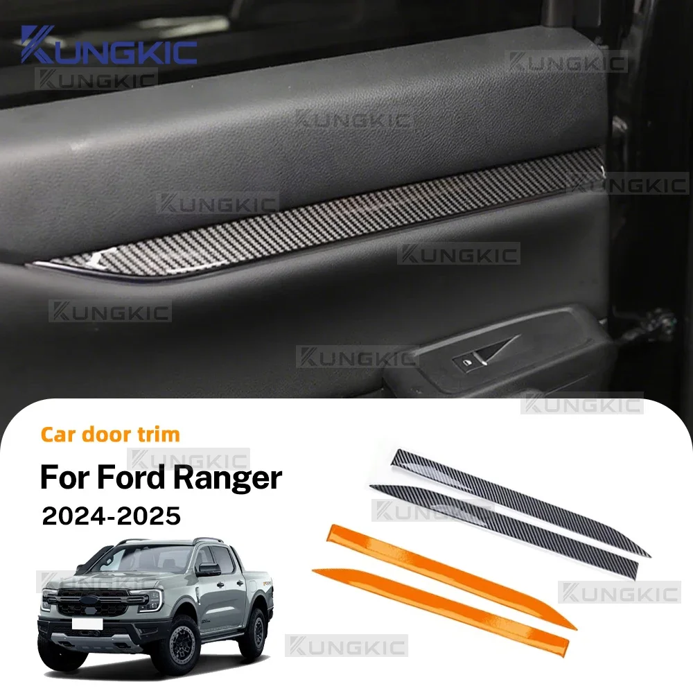 

Carbon Fiber Pattern ABS Trim Cover For Ford Ranger 2024 2025 LHD RHD Car Door Decor Panel Interior Accessories