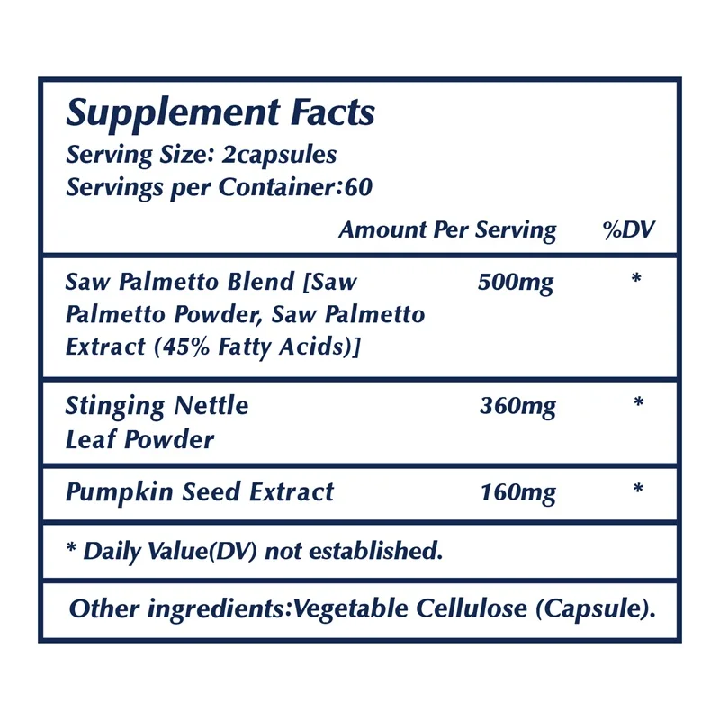 Prostate Supplement with Saw Palmetto, Supports Male Urinary Tract Health, Herbal Health Supplement, 120 Vegetarian Capsules