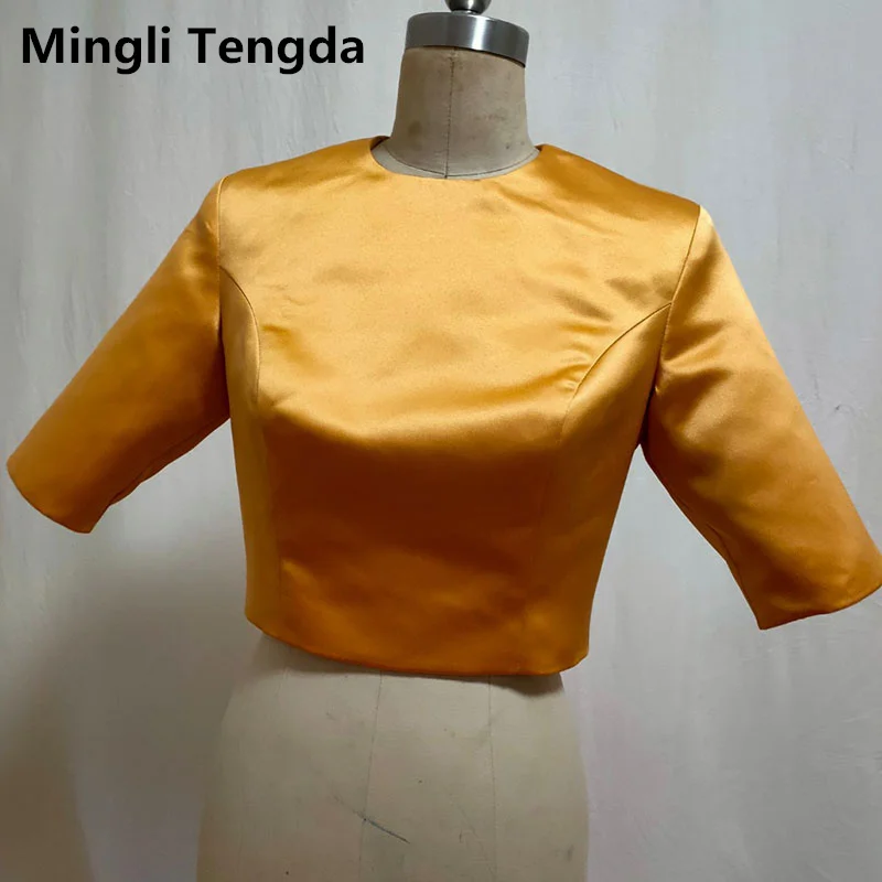 Mingli tengda conservadores muçulmanos manga longa wedding jacket envolve bolero cetim feminino noiva superior envoltório nupcial encolher feito sob encomenda