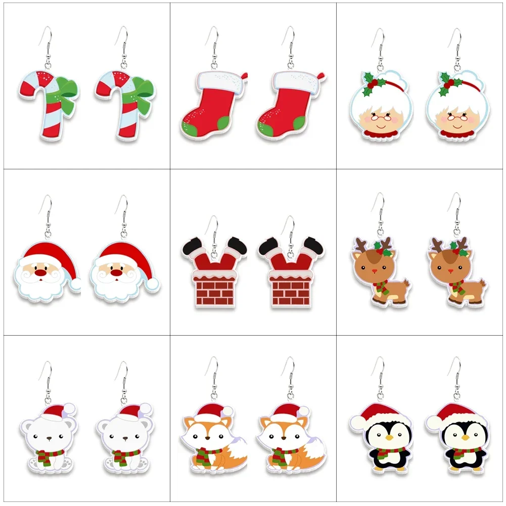 

Cartoon Christmas Hook Dangle Earring Santa Christmas Hat Acrylic Drop Earrings For Women Girl Festival Jewelry Gifts Charm