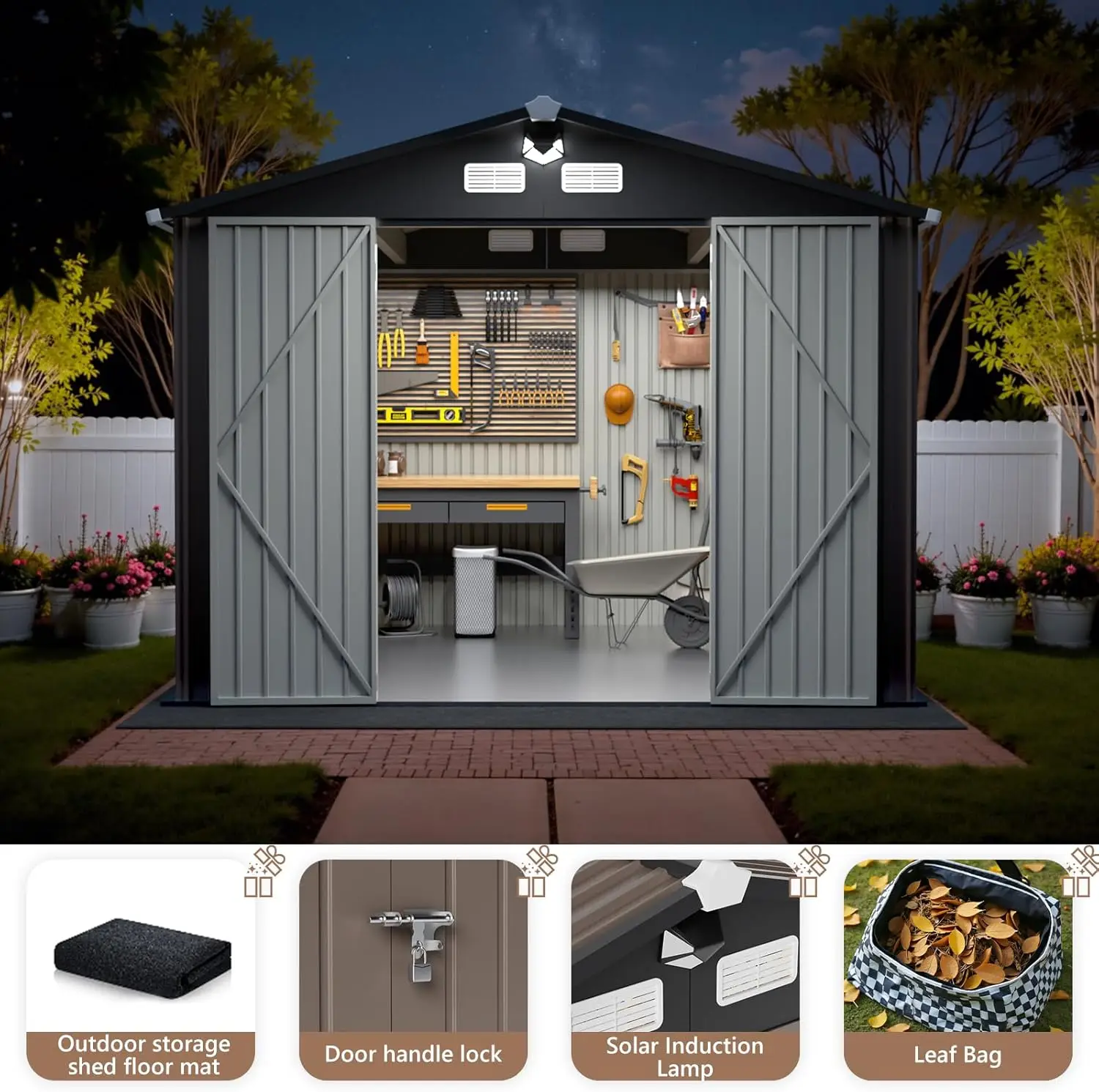 Outdoor Storage Shed 10X12 Ft,Metal Tool Sheds,Waterproof Outside Storage Shed With Lockable Doors & Air Vent,Storage Building