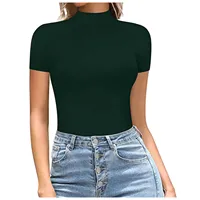 One-Piece Bodycon Sexy Bodysuit Short Sleeve O-Neck Open Basic Solid Color Overalls Women Body Tops Skinny Rompers Female - Image 4