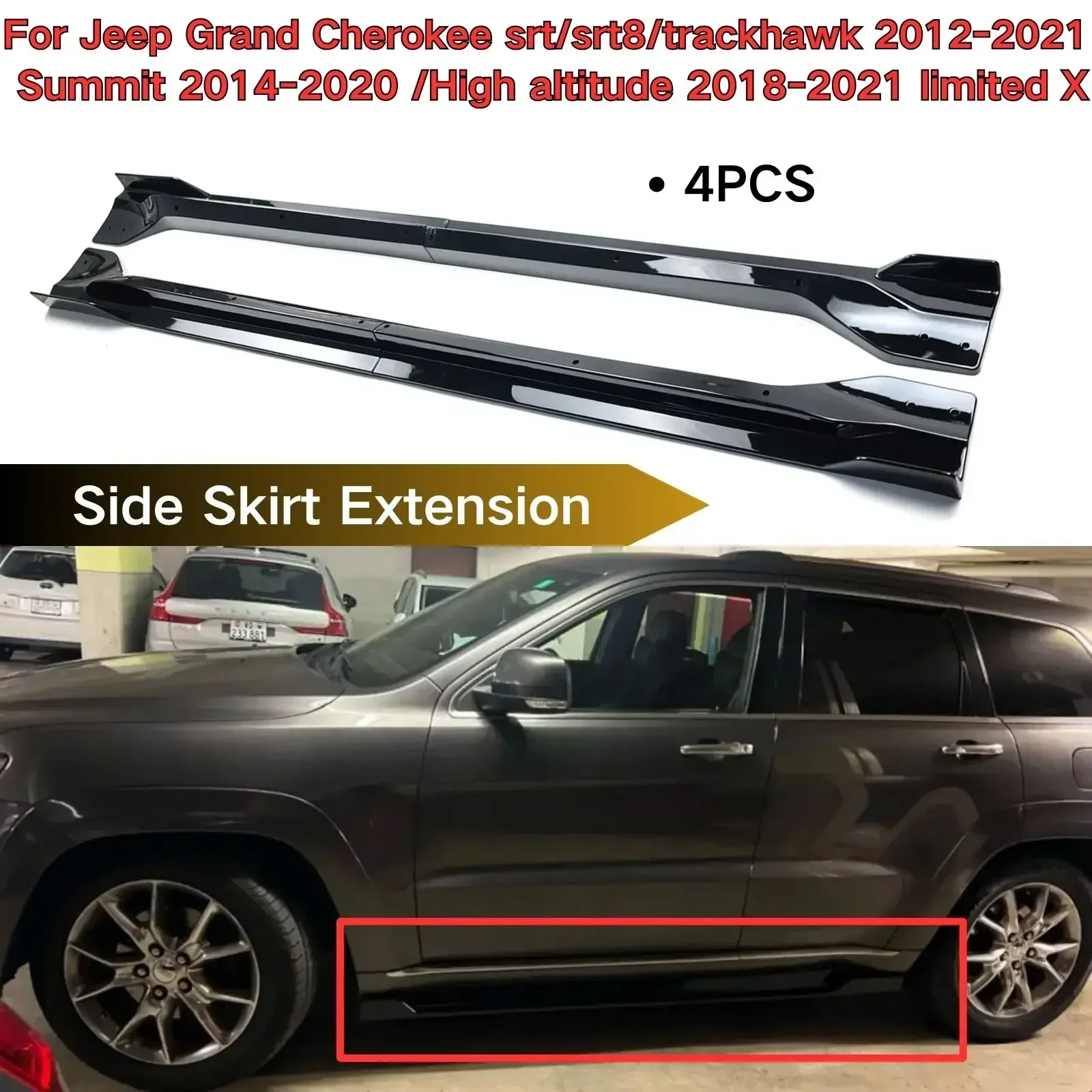 ForJeep Grand Cherokee Base Model 2014-2022 Side Skirt Extension Car Accessories Glossy Black Body Kit Carbon Fiber Look