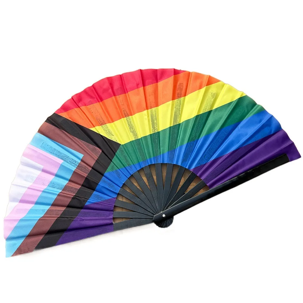 Gradient Colorful Rainbow Handheld Fan Cooling Decorative Folding Dance Fan Pride Day Portable Chinese Kung Fu Fan Carnival