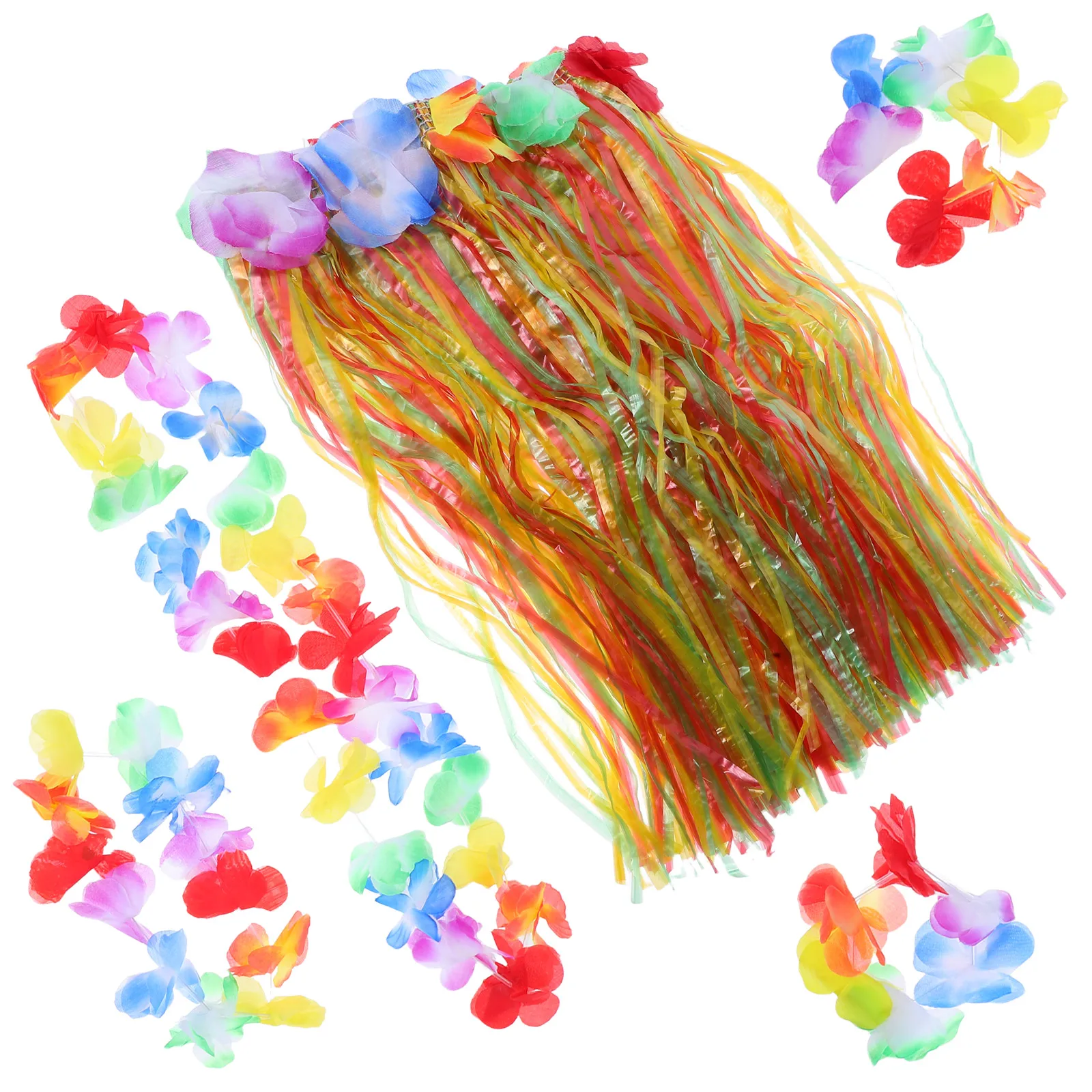 4pcs Hawaiian Kids Grass Skirt Set Luau Party Costume Dance Outfit With Head Garland Bracelets Blue Role Play Accessories