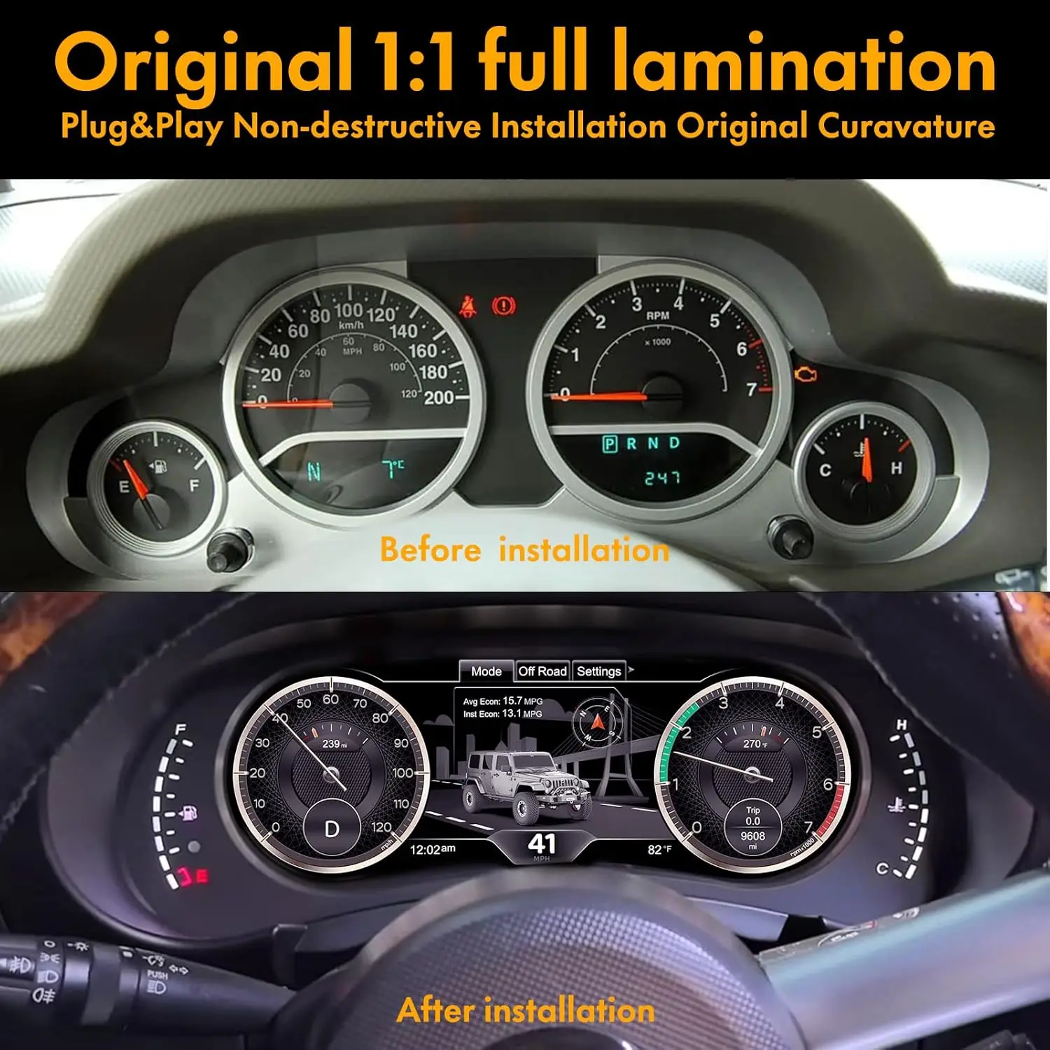Digital Instrument Cluster Display for Jeep Wrangler JK 2007-2010 Speedometer Suitable for a Variety Digital Fast Boot, Plug & P