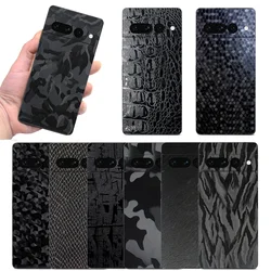 3D Camo Ghost Black Skin Film Phone Back Sticker For Google Pixel 9 8 Pro 7A 7 6 Pro 6A 6 Crocodie Snake Grain Decal Skin