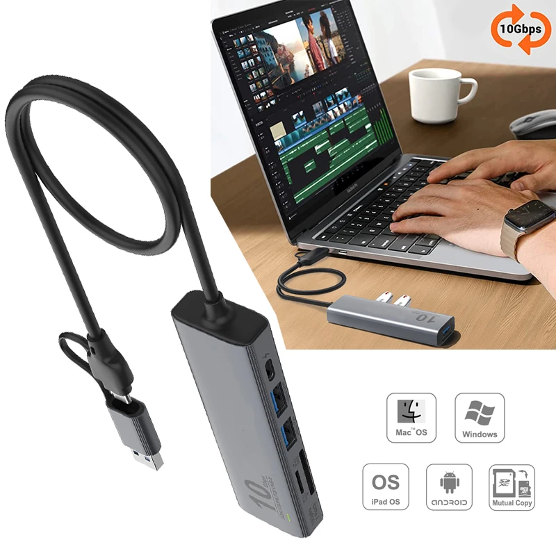 

Multi-function Game Hub Laptop Docking Station Extension Cable 2in1 USB Hub SD/TF Card Reading Splitter Adapter USB-c converter