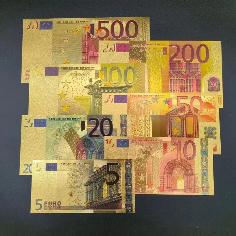 7/70pcs 24K Gold Banknotes Euro Bills Fake Euro Antique Plated Commemorative Notes Home Decoration