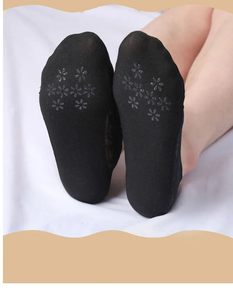 5 Paare/Los Socken Damen Knöchelkurz No-Show Unsichtbarer Fuß Sommer Dünne Baumwolle Set Weiß Low Cut Boot Spitze Silikon Rutschfest – Detail 6