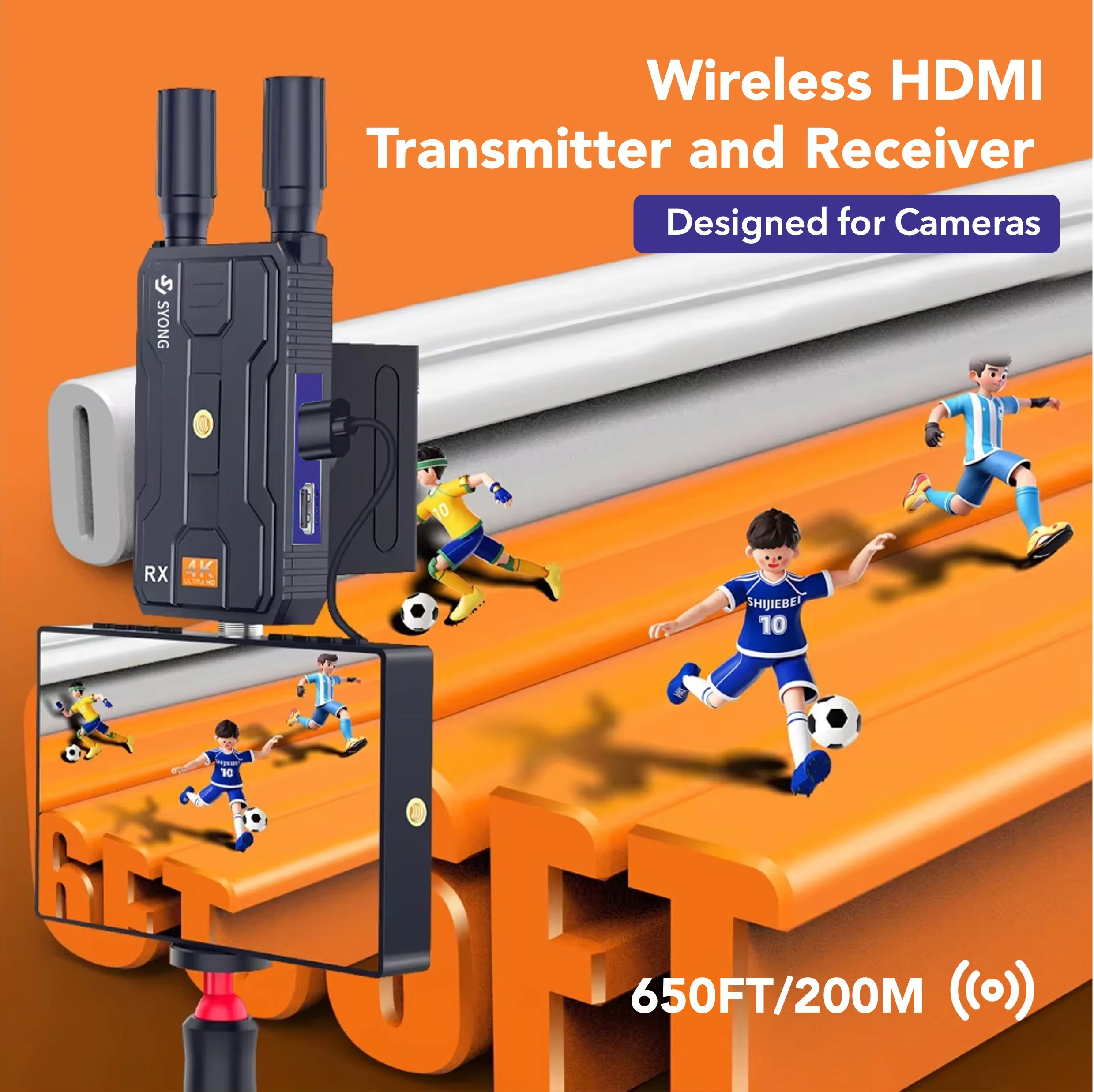SY Wireless HDMI 4K Transmitter Tx Rx 200m Extender 656FT Support 2.4G/5G outdoor shooting with Battery for Camera Projector