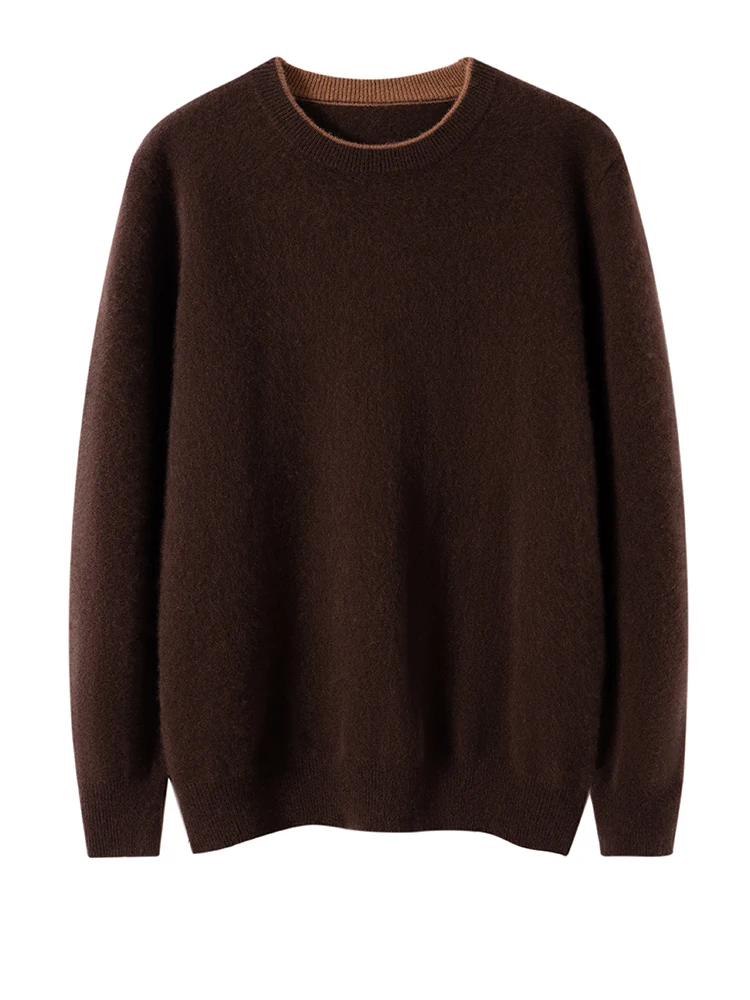 

Men O-Neck Pullover Spring Autumn Winter New Long Sleeve Casual Large size Base Shirt Youth Knit Tops 100% Merino Wool Sweater