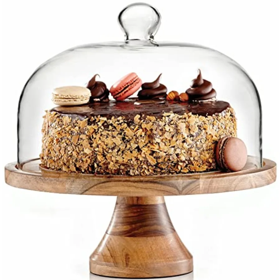 

4-in-1 Cake Stand with Dome, Cheese Board, Covered Platter, and Serving Tray for Pastries, Pies, Appetizers, and Holiday Treats,
