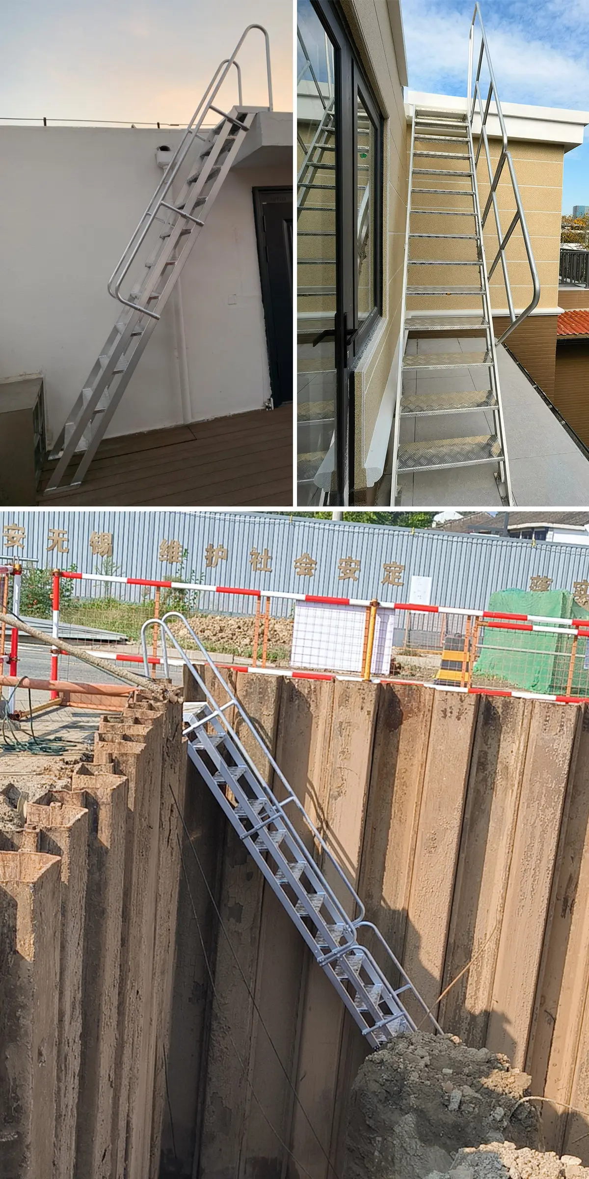 Factory Direct 2026 Aluminum alloy welding folding ladder, lower foundation pit, swimming pool, upper roof climbing mobile stair