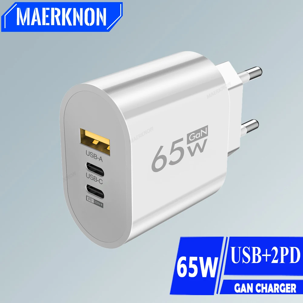 65W GaN USB Charger Fast Charging Type C Quick Charge Mobile Phone Chager Adapter PD For iPhone Xiaomi Huawei Samsung Oneplus