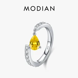 MODIAN 925 Sterling Silver Exquisite Water Drop Cubic Zirconia Adjustable Swing Charm Stackable Pinky Rings For Women Jewelry