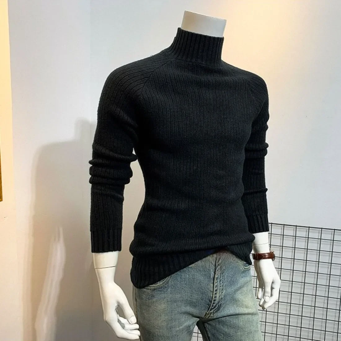 Knitwear Black High Quality Thick Korean Style Casual Knitted Sweaters for Men Fashion Woven Designer Aesthetic Top Pullover Man