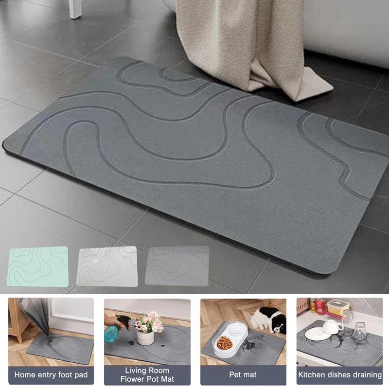 

1PC Diatomite Stone Bath Mat Non-slip Bathroom Rug Water Absorption Quick Drying Bathtub Floor Mats Shower Room Entrance Doormat