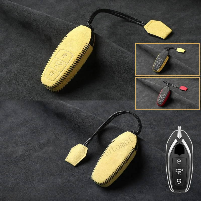 Z+ Suede Leather Car Key Fob Case Cover Holder Bag For Lamborghini URUS Accessories