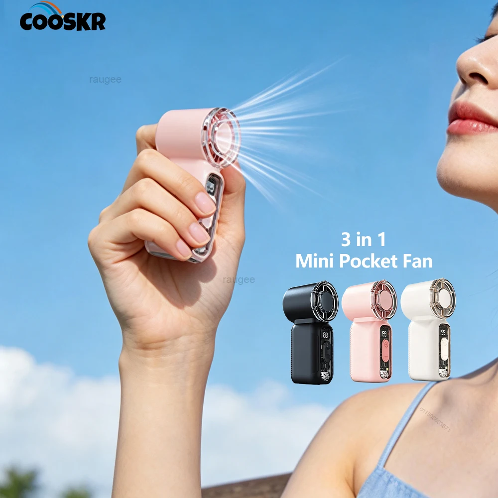 Portable Pocket Fan Rechargeable 1200mAh Mini Handheld Fan LED display Hanging Neck Fan Small Personal Fan for Outdoor Camping