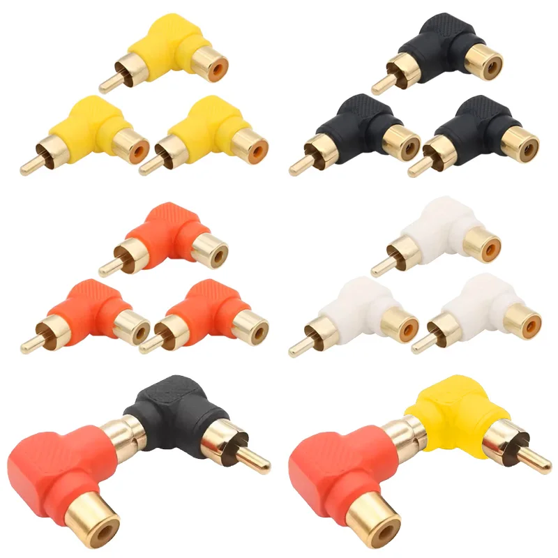 4Pcs Right Angle 90 Degree Elbow RCA Connector RCA Male Plug Adapters Male To Female Audio Jack Female Socket