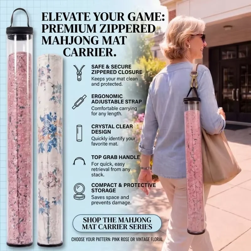 Mahjong Mat Storage Bag Clear PVC Long Tube Double Zipper Hand‑Held Portable Carry Pouch for Rolled‑Up Game Table Mat Racks