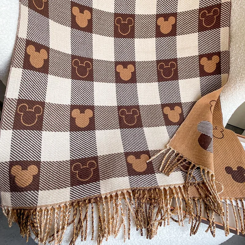 Coppia invernale Sciarpa di Topolino Design ispessito termico Moda Avvolgente a quadretti Cartone animato Scialle oversize Accessorio per la stagione fredda Regali