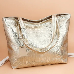 Damen -Krokodil -PU -Ledertasche, lässige Umhängetaschen, tolle Frauentasche, Frauenmode, Silber, Gold, Schwarz 6 Hauptverkäufe Schwarz und Silbertasche - №3