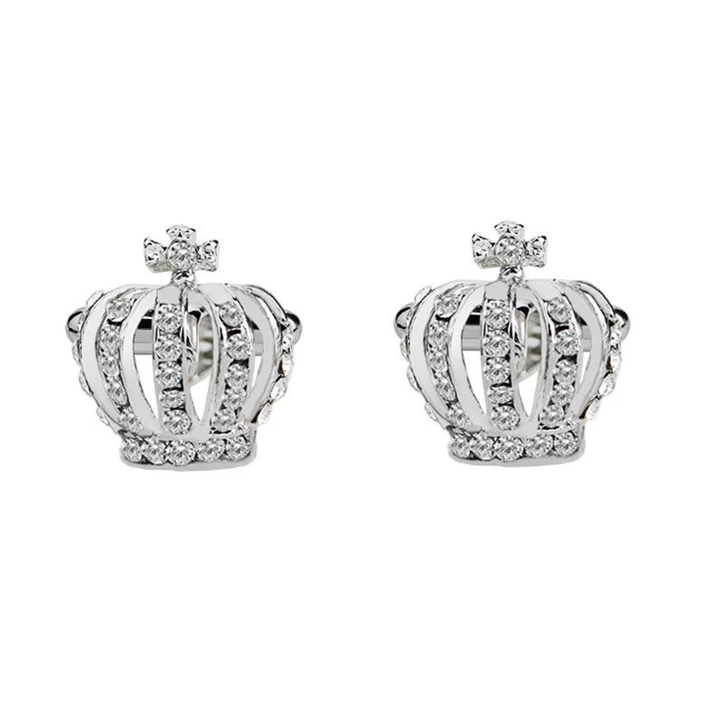 Crown Cufflinks Men Women Classic Crystal Rhinestone Cufflinks Shirts Business Cuff-link Wedding Gifts Bling Cuff Links Jewelry