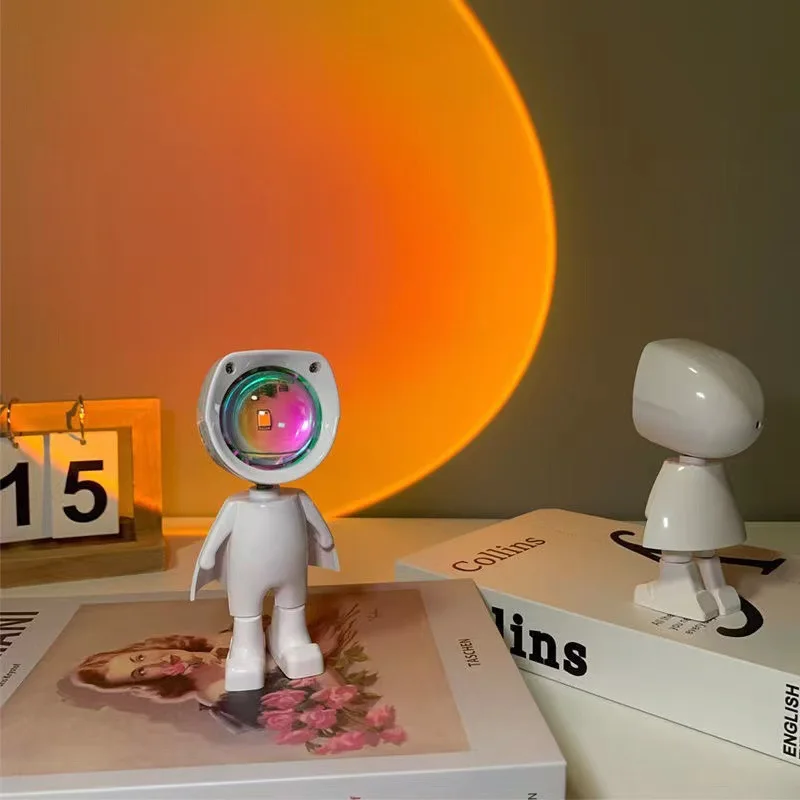 Astronauta Night Light Robot Rainbow Projection Sun Lamps Table Sunset Lamp Infinite Dimming Bedroom Atmosphere Projection Light